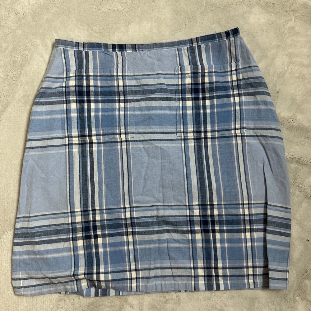 Vintage Tommy Hilfiger‎ Plaid Mini Skirt Blue White Cotton Casual Size 6
